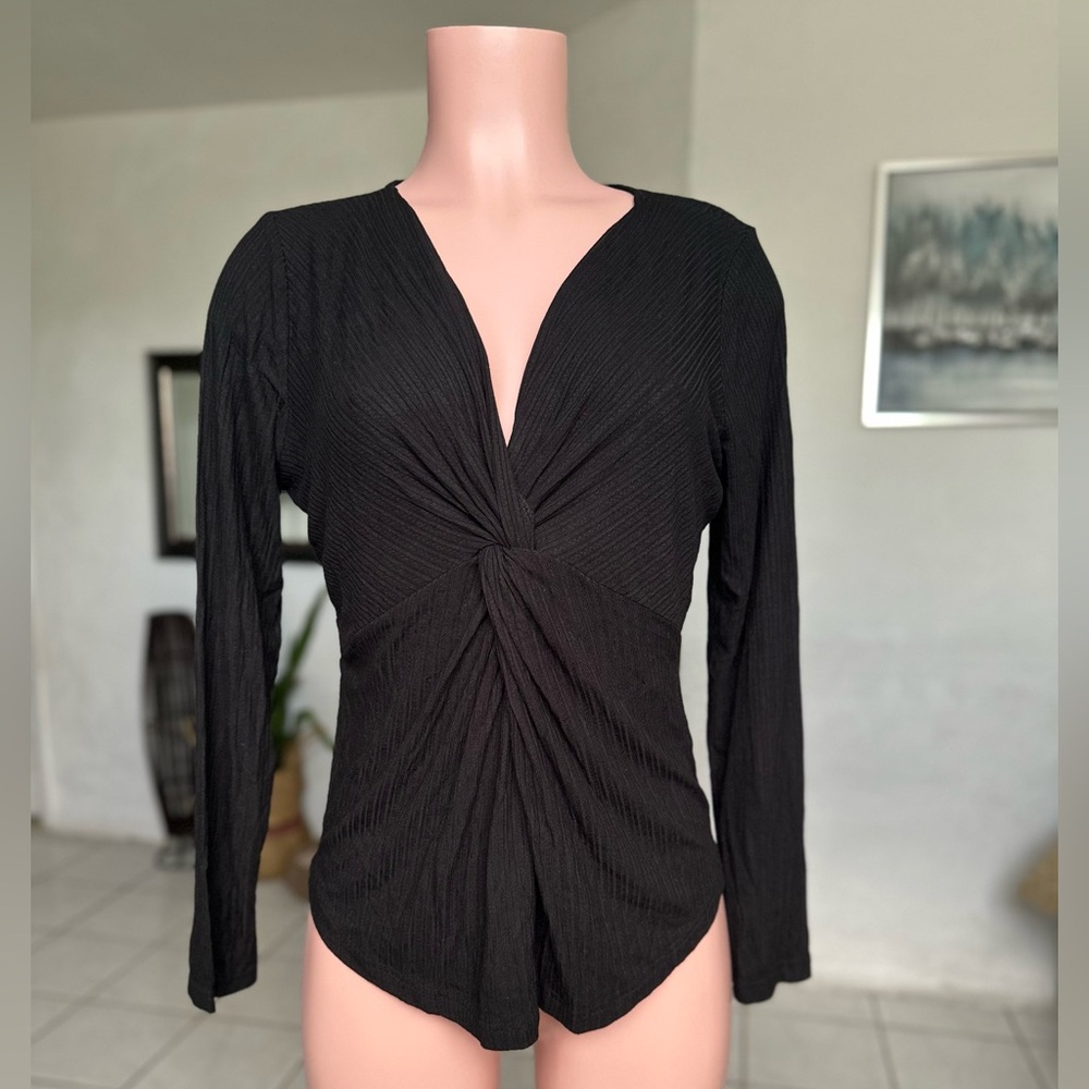 Nordstrom Black Twist-Front Blouse